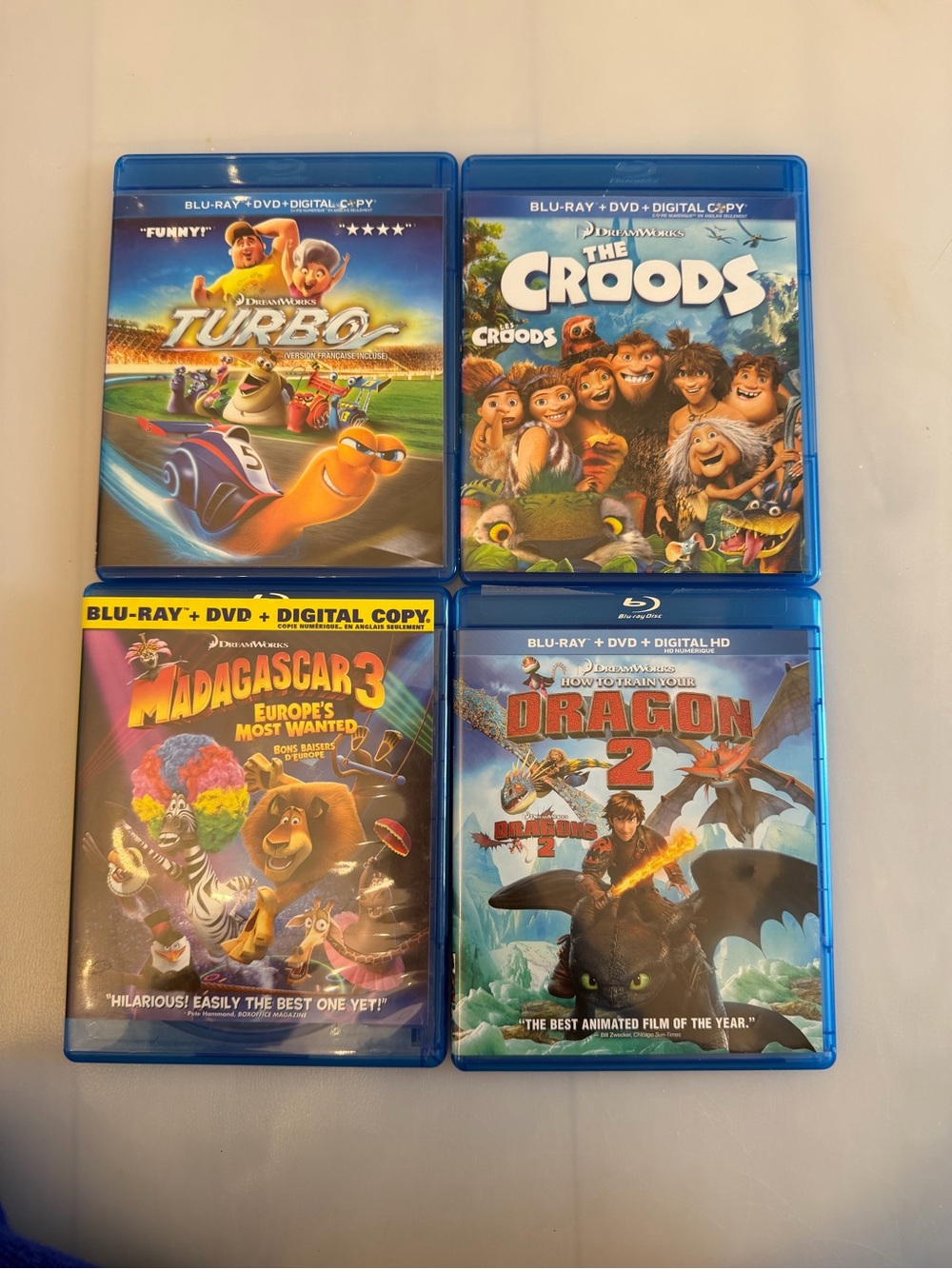 DreamWorks Family Blu-ray Bundle ~ Turbo, The Croods, Madagascar3 & HTTY Dragon2